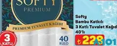 SOFTY BAMBU KATKILI 3 KATLI TUVALET KAĞIDI 40'LI fiyat ve kampanya bilgisi